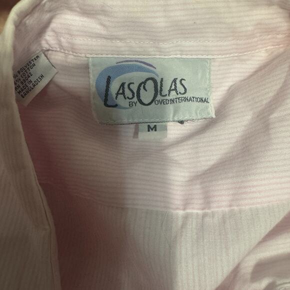 Vintage 90s Las Olas Butterfly Embroidered Pink Striped Shirt Womens L button up - Picture 6 of 8